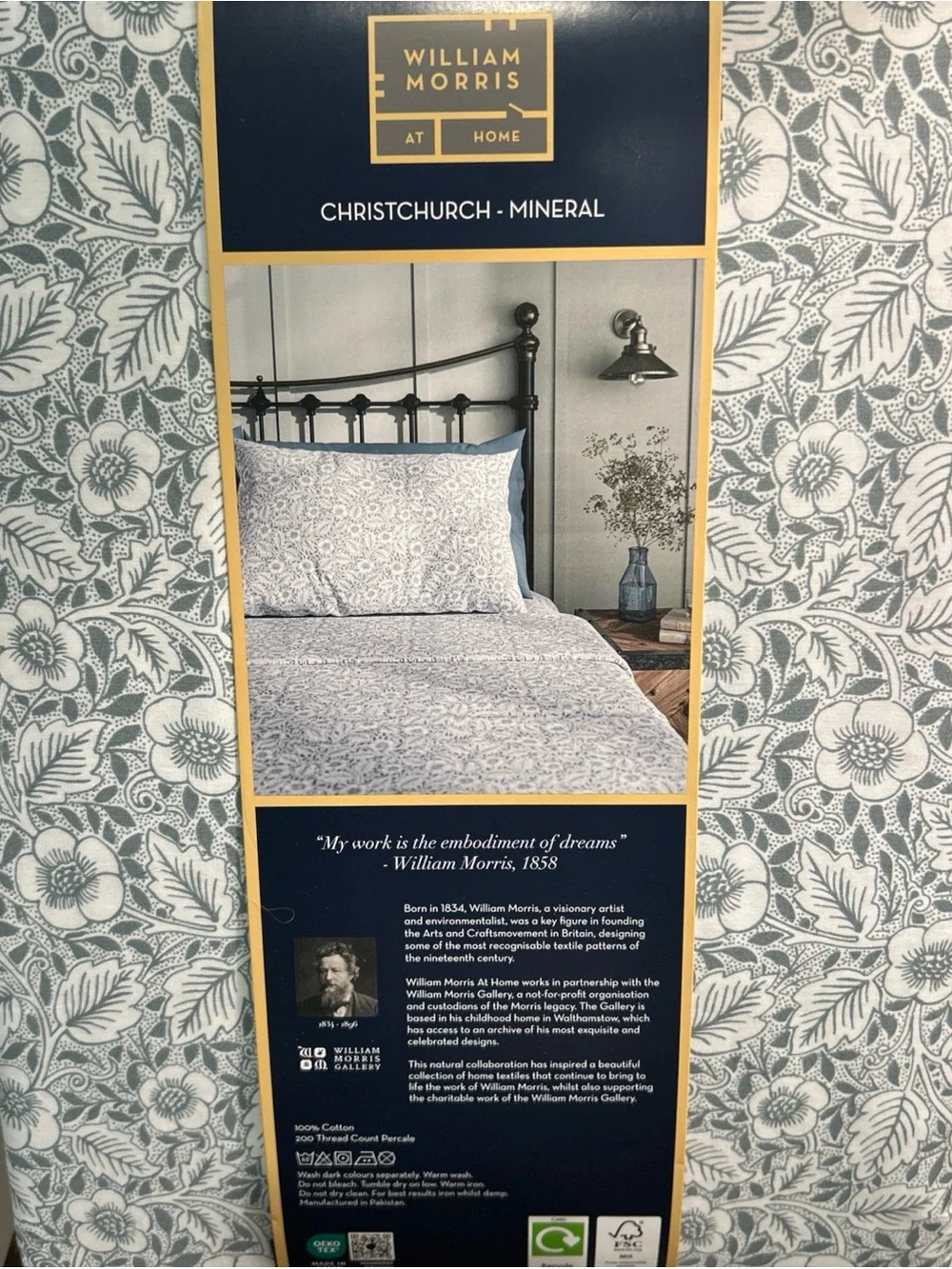 William Morris Christchurch Mineral Green 4 Piece Cotton Percale Sheet Set New